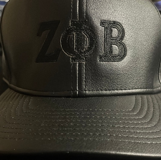 Vegan leather Black Zeta baseball cap flat embroidery with adjustable strap