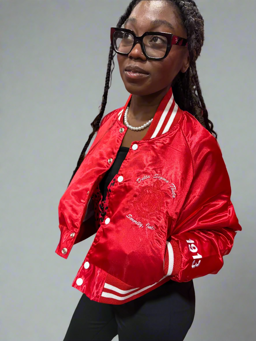Satin Oversized Cropped Jacket-Delta Sigma Theta