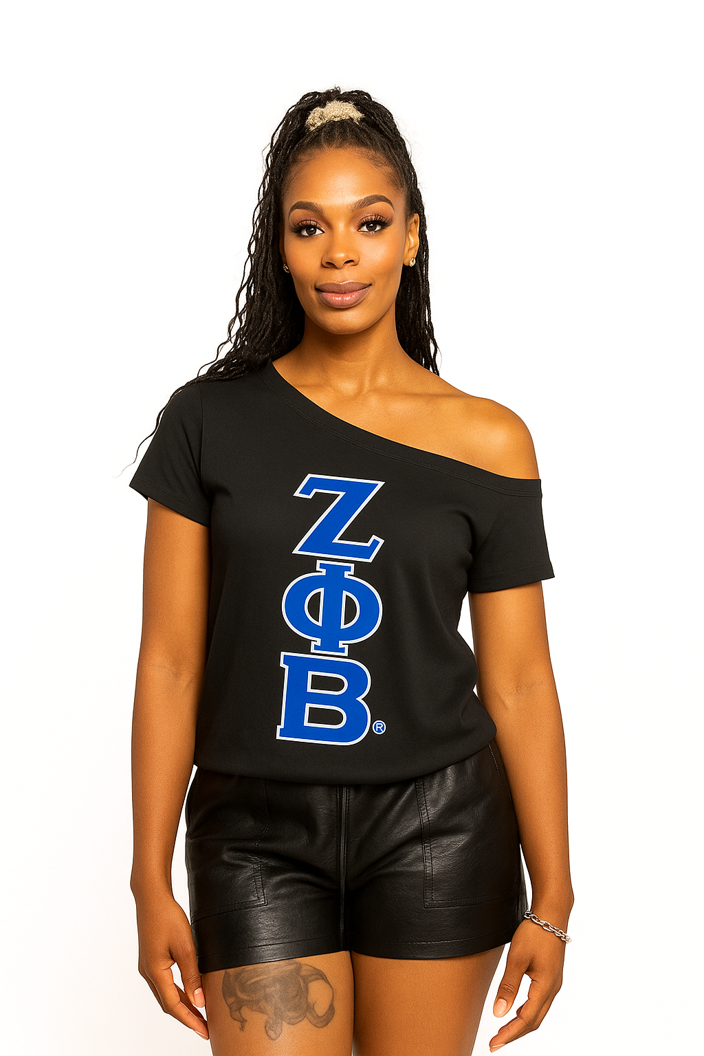 Short sleeve paten leather sweatshirt