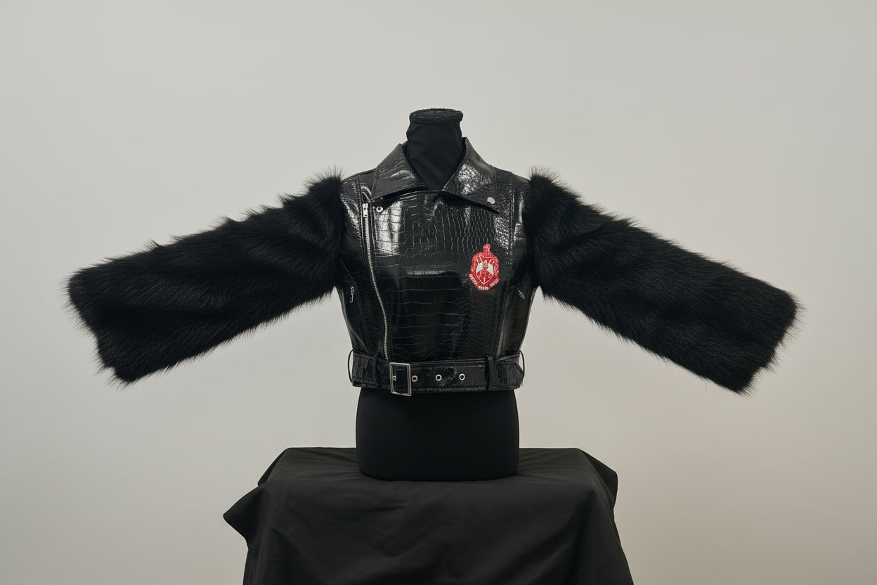 Leather and fur sleeve jacket