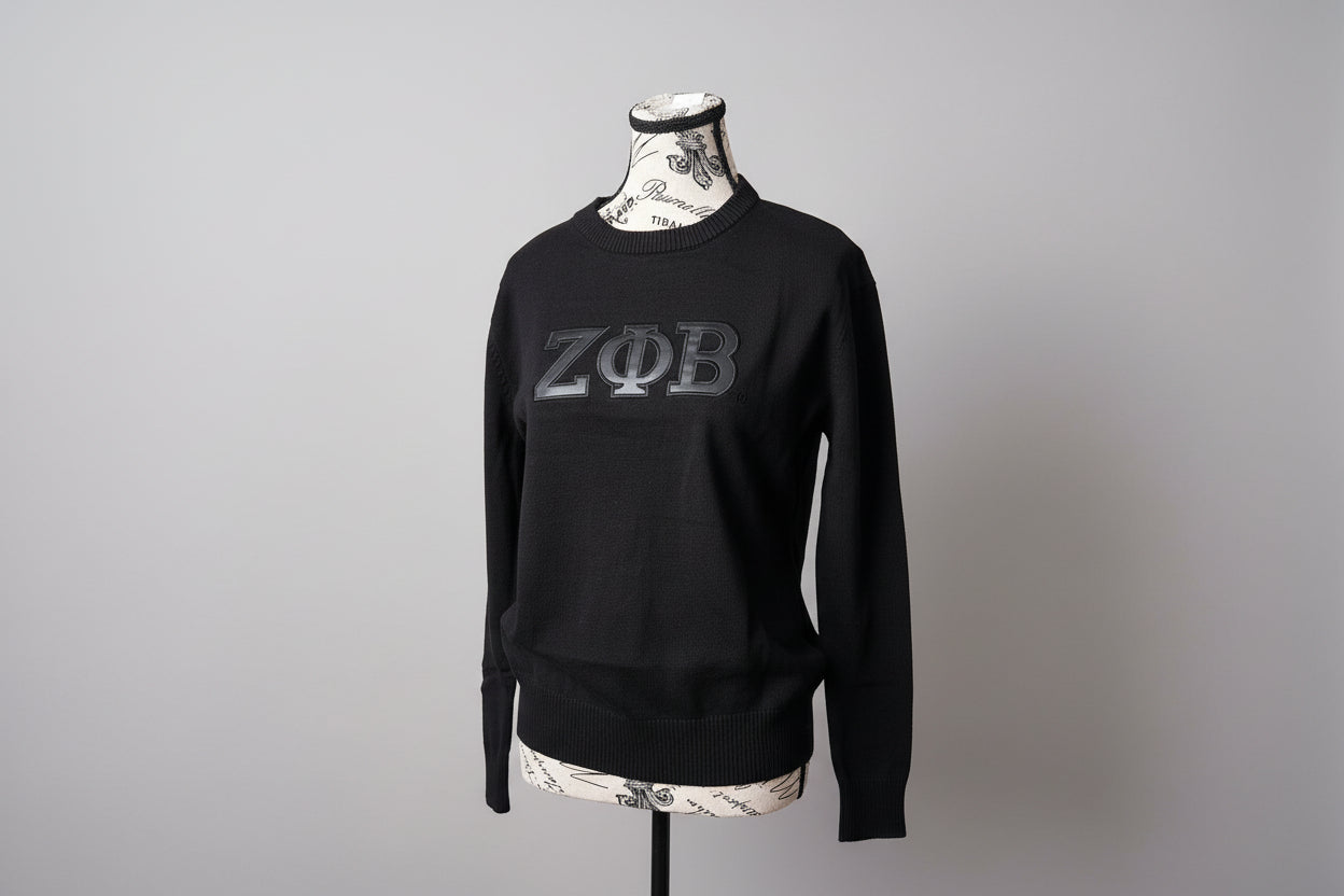 Leather Letter Blackout Sweater | Zeta Phi Beta