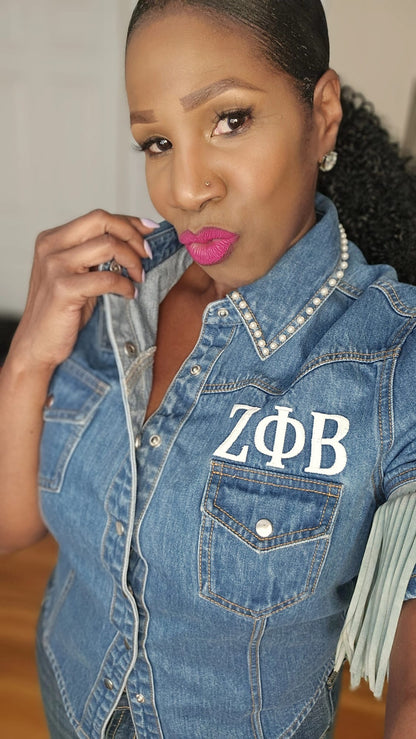 Fringed and Finer Denim Top | Zeta Phi Beta