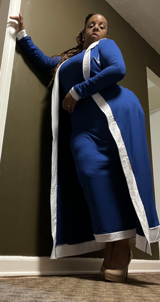 Get the Blue Riding Hood Dress Set, a two-piece duster and bodycon dress. True to US sizing, chic, comfortable, and final sale. Size up for a relaxed fit.