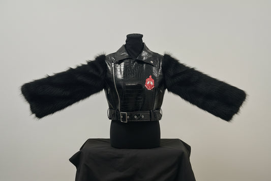 Leather and fur sleeve jacket