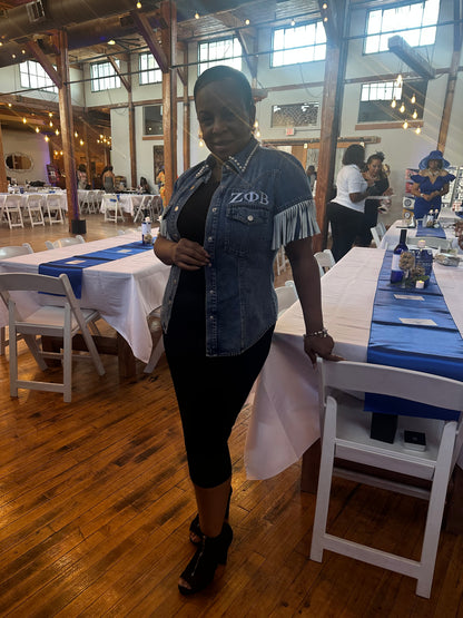 Fringed and Finer Denim Top | Zeta Phi Beta