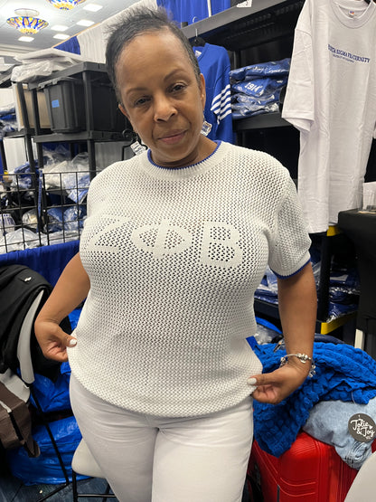White Zeta Mesh Cable sweater