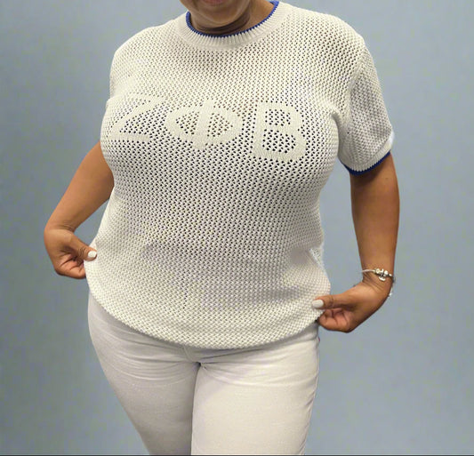Zeta Phi Beta Beachy Mesh Cable Sweater