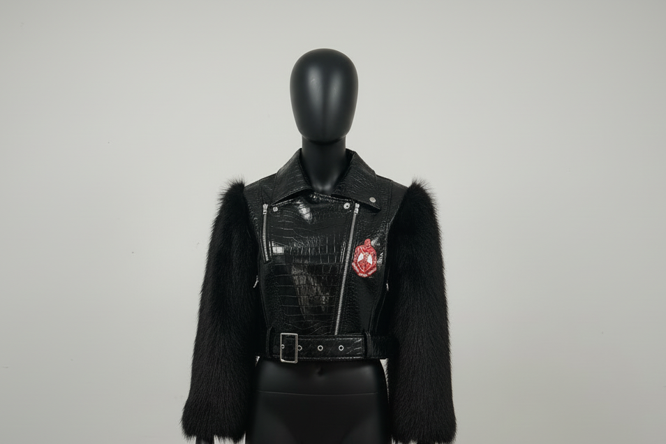 Leather and fur sleeve jacket