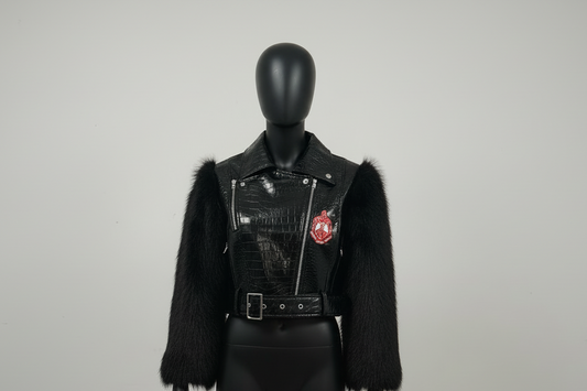 Leather and fur sleeve jacket