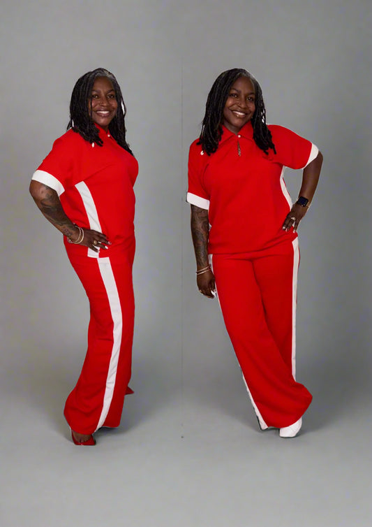 The Standing on Business 2-Piece Set features a stretchy, wide-leg design perfect for dressing up or down. Comfortable, stylish, and tall-girl-friendly up to 5’10. Sets run slightly large, so sizing down is recommended for a closer fit.