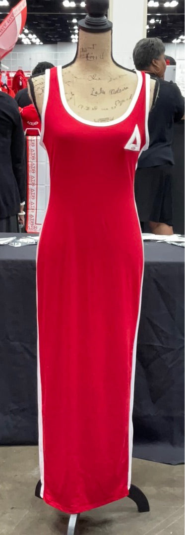 Make a bold Delta statement in The Danielle Delta Version, designed in rich red with clean white side stripes for a sleek, sporty look. Crafted from super-soft, high-stretch material, this dress offers amazing comfort while running true to size. Choose between two length options to match your height and get your perfect fit. Ideal for Soror events, conferences, or standout everyday style.