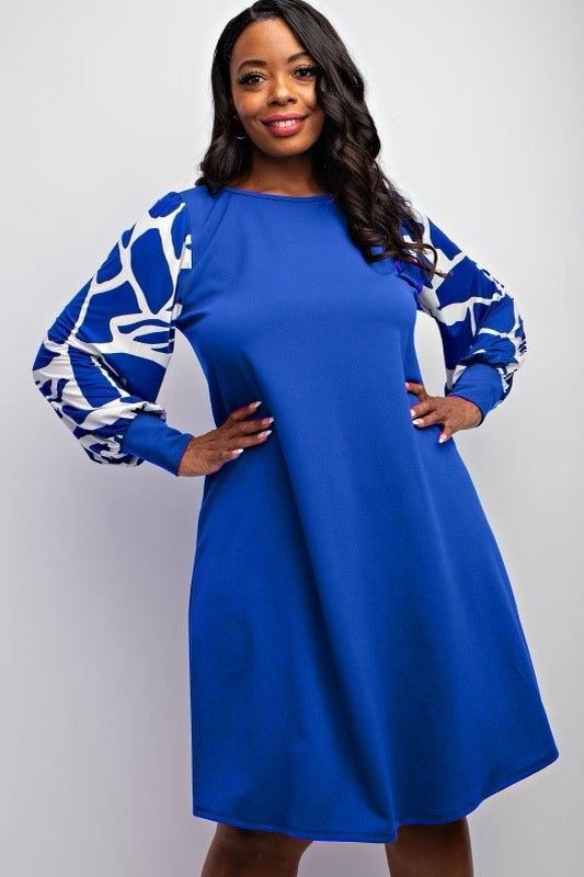 A-line Zeta Phi Beta dress featuring elegant cobblestone sleeves. Made with stretchy fabric for a comfortable, flattering fit that drapes gently over the body, perfect for casual or special occasions.