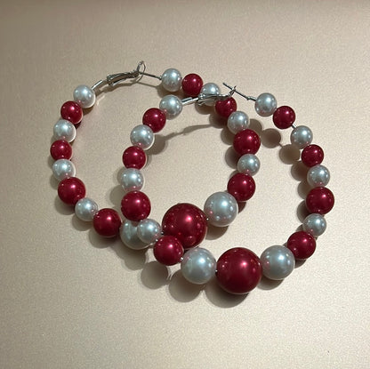 Red and White Hoop earrings