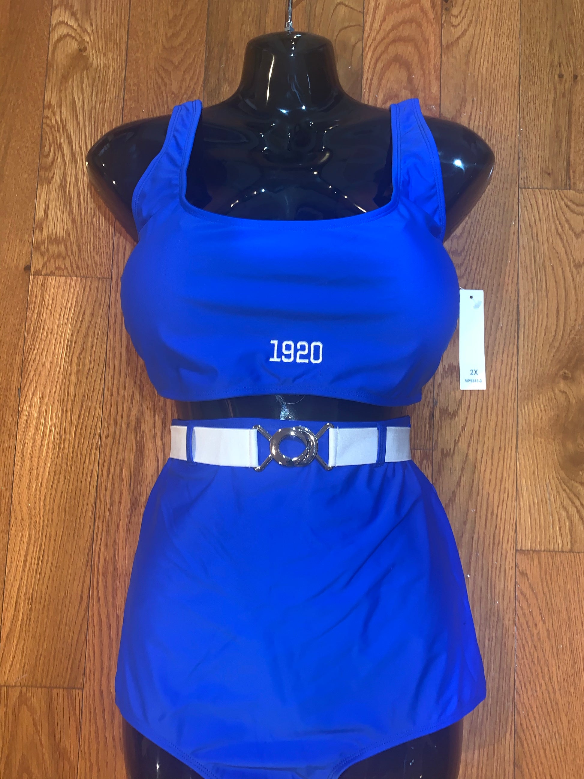 Turn up the heat in this royal blue “1920” swimsuit! Flattering fit, bold design, and made to show off your Zeta pride all summer long.