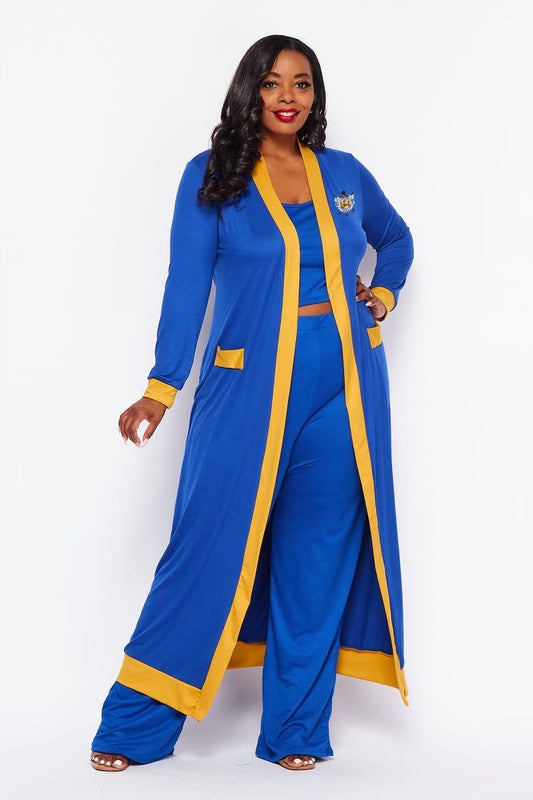 The 3 Ways to Rhoyal Matching Set brings comfort, versatility, and style together in one effortless look. This 3-piece set includes a semi-crop top, flattering high-waisted pants, and a matching duster that completes the outfit with elegance. Designed with soft, stretchy fabric, it provides a comfortable, true-to-size fit that moves with you. Perfect for casual wear, travel, or events when you want to look polished and coordinated. Please note: this set is not embroidered. 