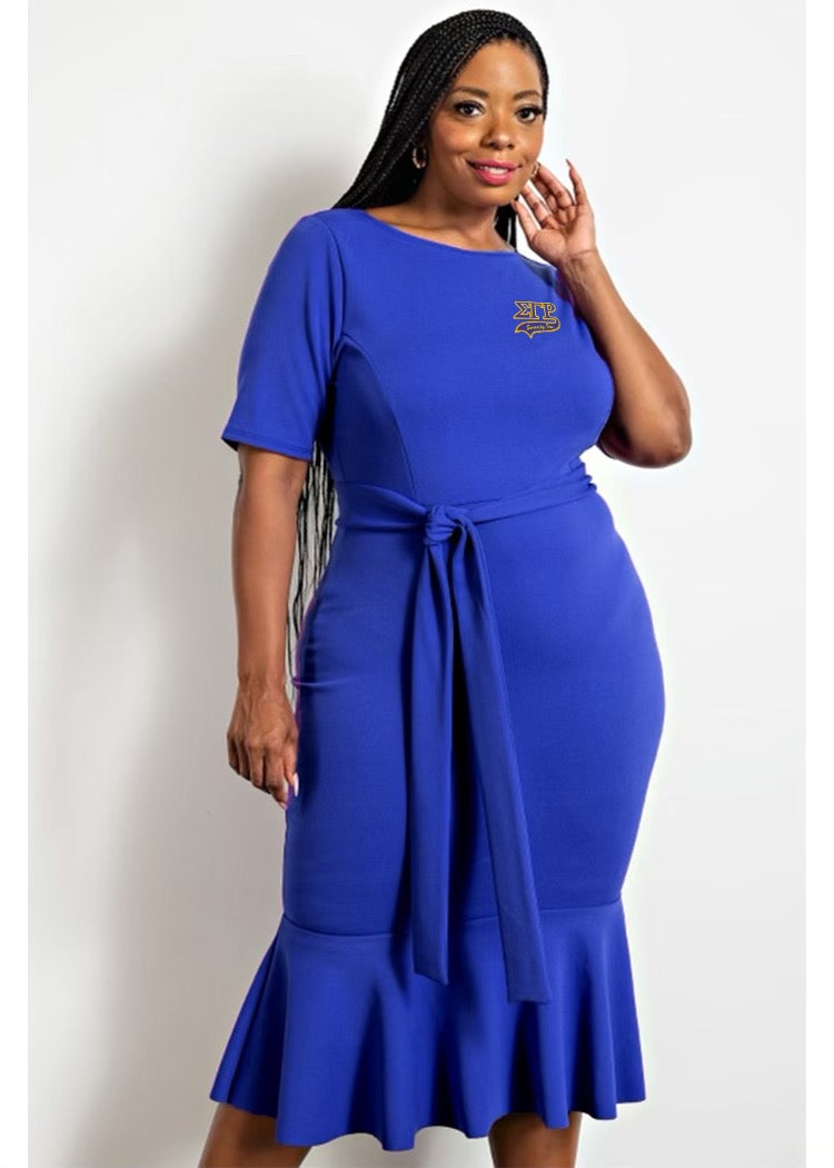 Show your confidence in the Cute and Sassy SGRHO Style dress. Designed in royal blue with a comfortable stretch fit, this dress features a flattering tie waist and flared hem for a chic, feminine touch. Perfect for Soror events or classy outings.