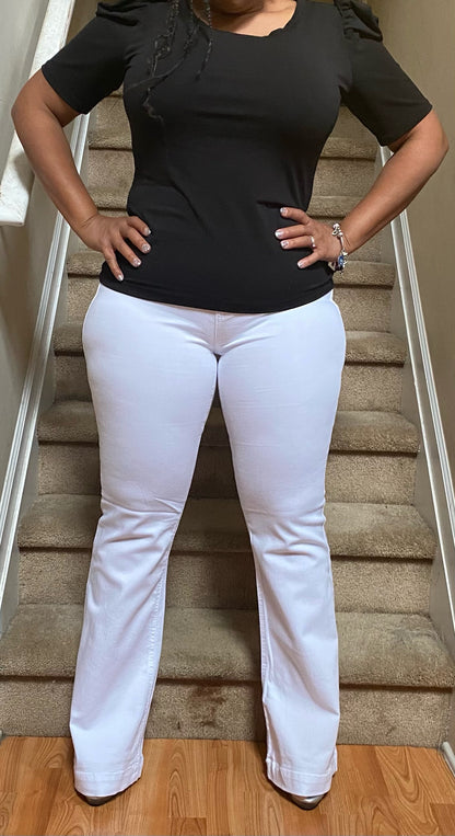 White Flare Denim Stretch Jeans
