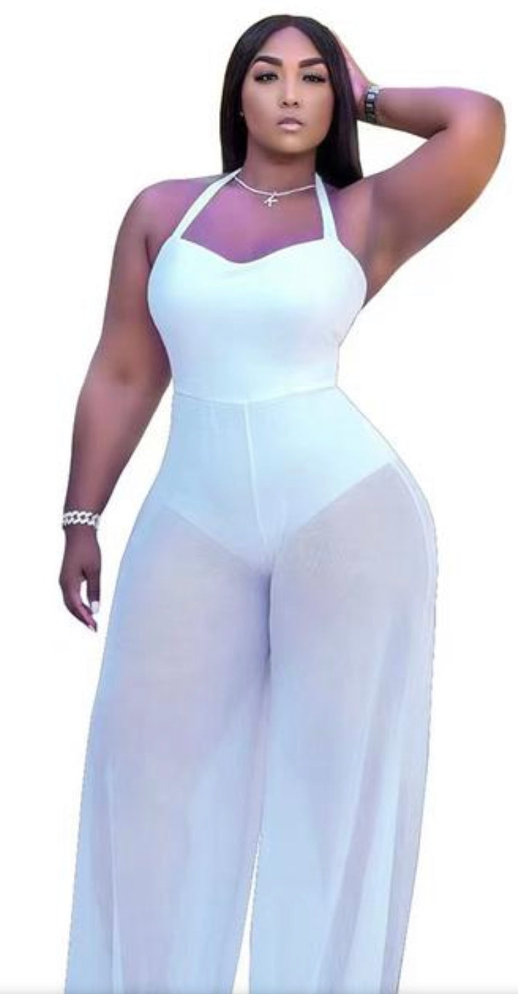 Turn every head with the Poolside Diva swimwear — a bold, curve-hugging halter design with sheer wide-leg pants that flow effortlessly. Available in white, red, and black.