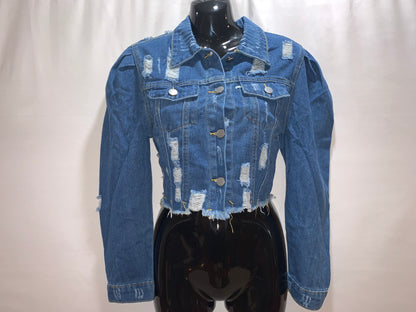 Cropped Distressed Denim ZφΒ Jacket